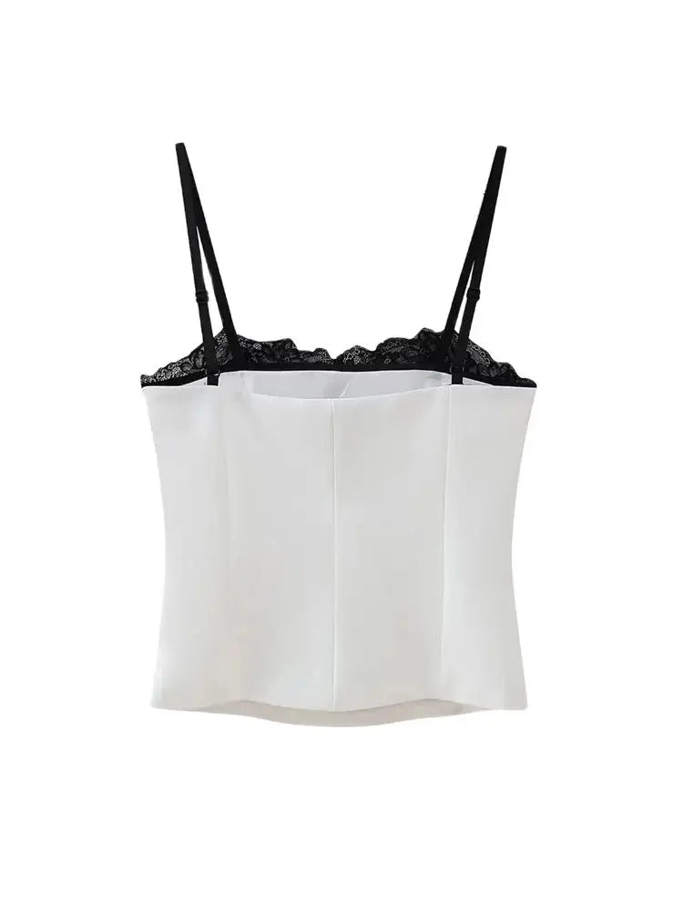 TRZA – Regatas femininas de renda, sem costas, alças finas, zíper lateral, camis femininas, moda sexy