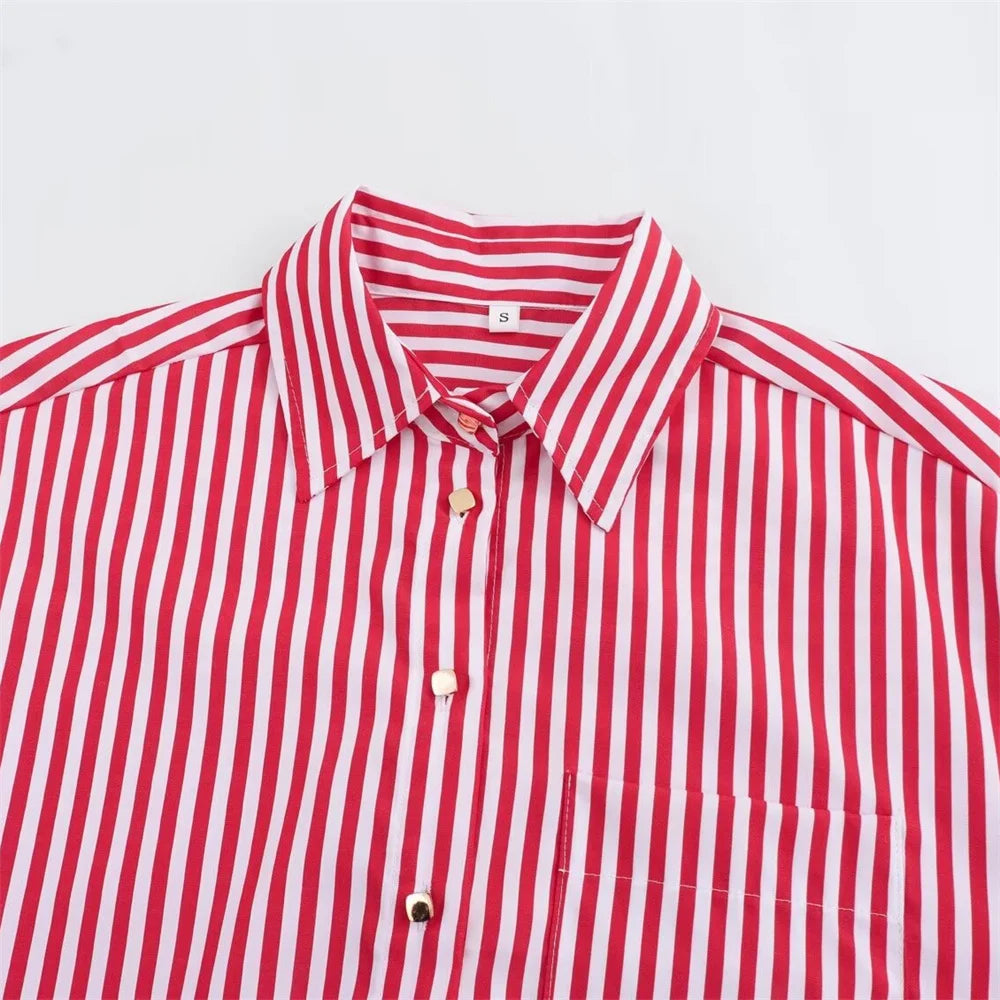 Camisa solta de punho ondulado feminino, top versátil, estilo europeu e americano, pequena, verão, novo, 2024ZAR