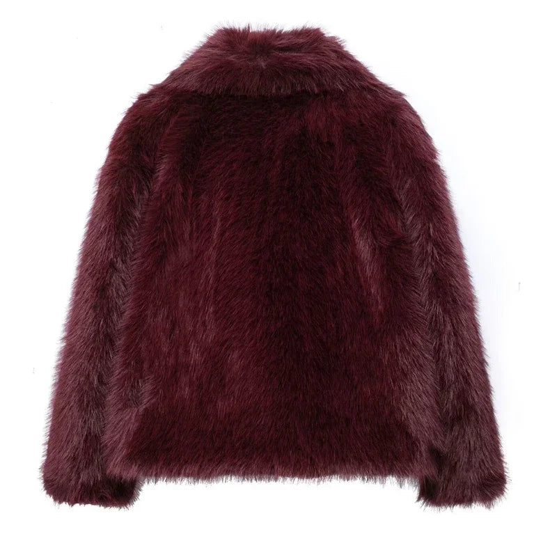 Traf 2024 mulher outono inverno casaco de pele do falso pelúcia fofo jaqueta feminina novo em outerwears branco vermelho cinza preto lã misturas casacos