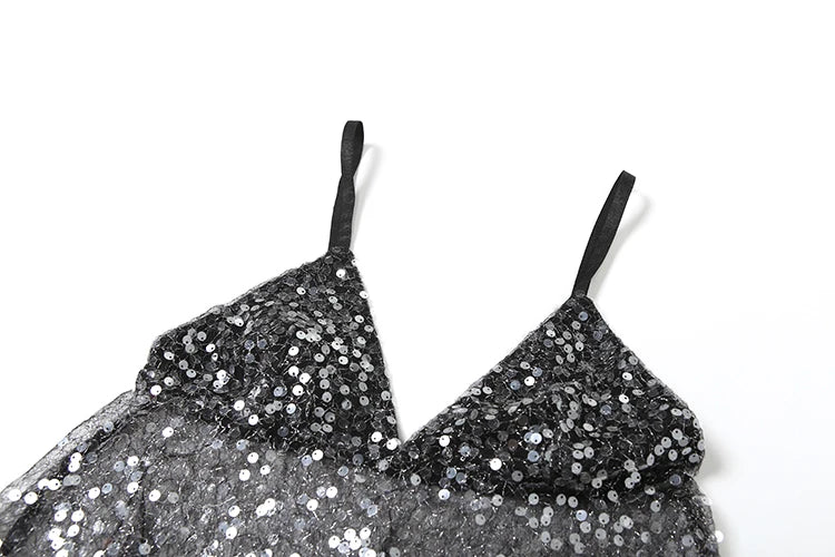 Nibber lantejoulas retalhos malha camisola feminina com decote em v sexy sem costas verão tendência rua meia-noite versátil hottie clássico topos