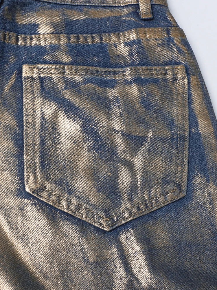 Twotwinstyle casual calças soltas para as mulheres cintura alta emendado botão streetwear perna reta moda nova