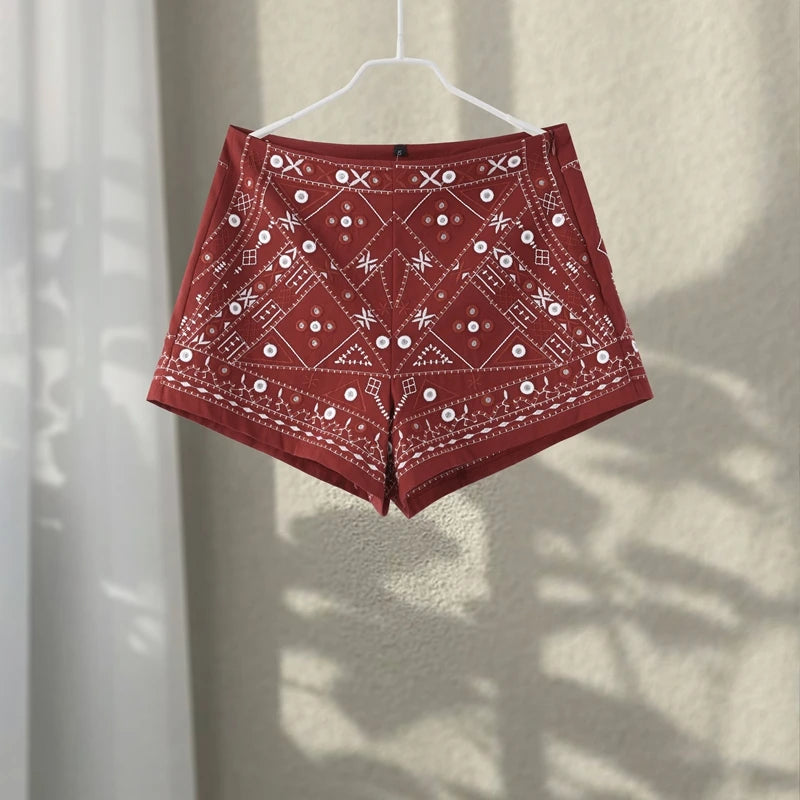Casual bordado colete shorts outfits feminino com decote em v único breasted mini calças ternos feminino 2025 primavera verão novos conjuntos chiques senhora