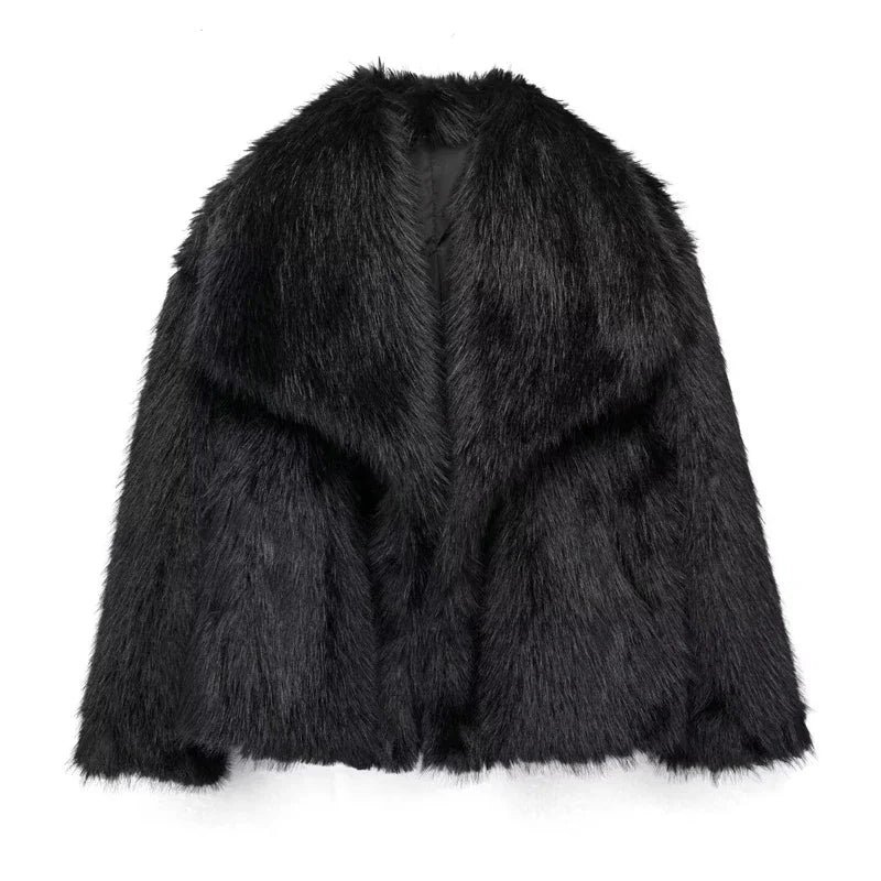 Traf 2024 mulher outono inverno casaco de pele do falso pelúcia fofo jaqueta feminina novo em outerwears branco vermelho cinza preto lã misturas casacos