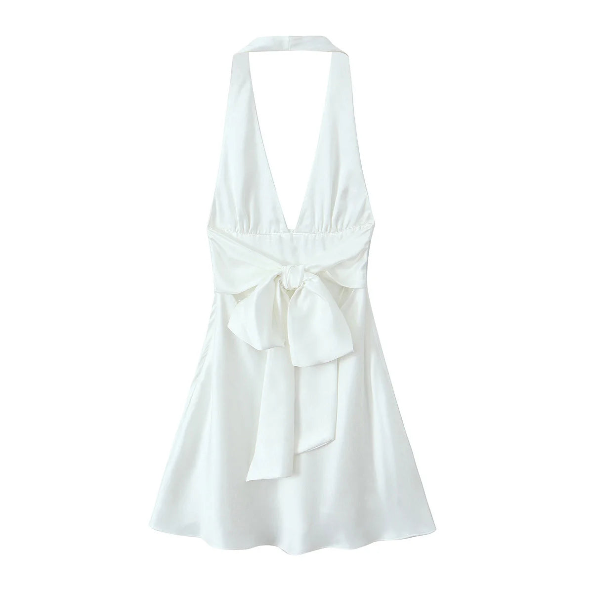Traf robe y2k cetim fino extremo curto vestido de festa feminino 2025 primavera arco amarrado sem mangas sem costas magro uma linha mini vestido vermelho