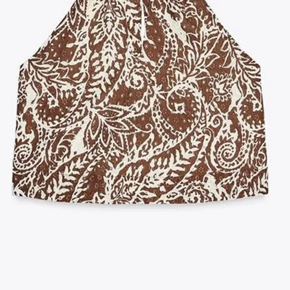 Unizera feminino sexy sem costas oco bordado cinta pendurado pescoço colarinho colete superior temperamento verão nova meia saia