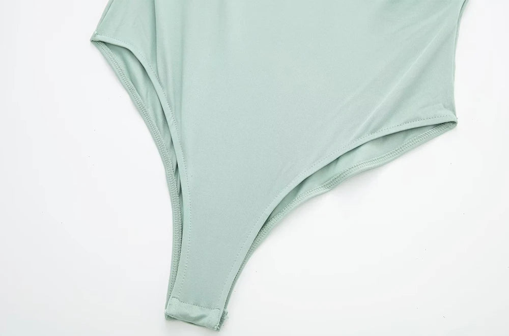TRZA – Body assimétrico franzido feminino, um ombro, alças largas, botão de pressão, playsuits femininos, moda sexy