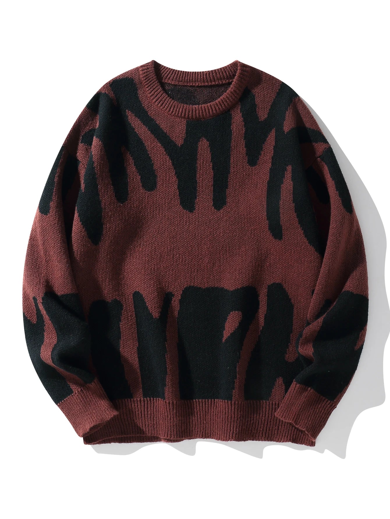 Pulôver de malha com padrão Jacquard irregular masculino, suéter casual com gola redonda, cor de contraste, popular, outono, inverno, novo