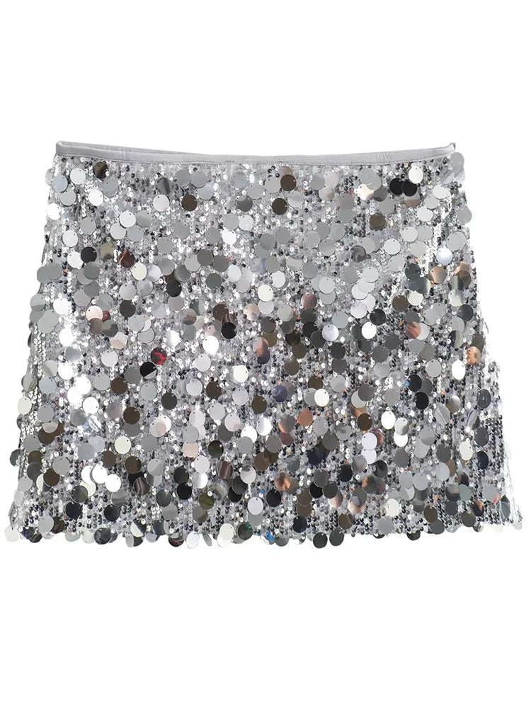 Willshela moda feminina com lantejoulas sólido zíper lateral mini saia vintage cintura alta feminino chique senhora saias