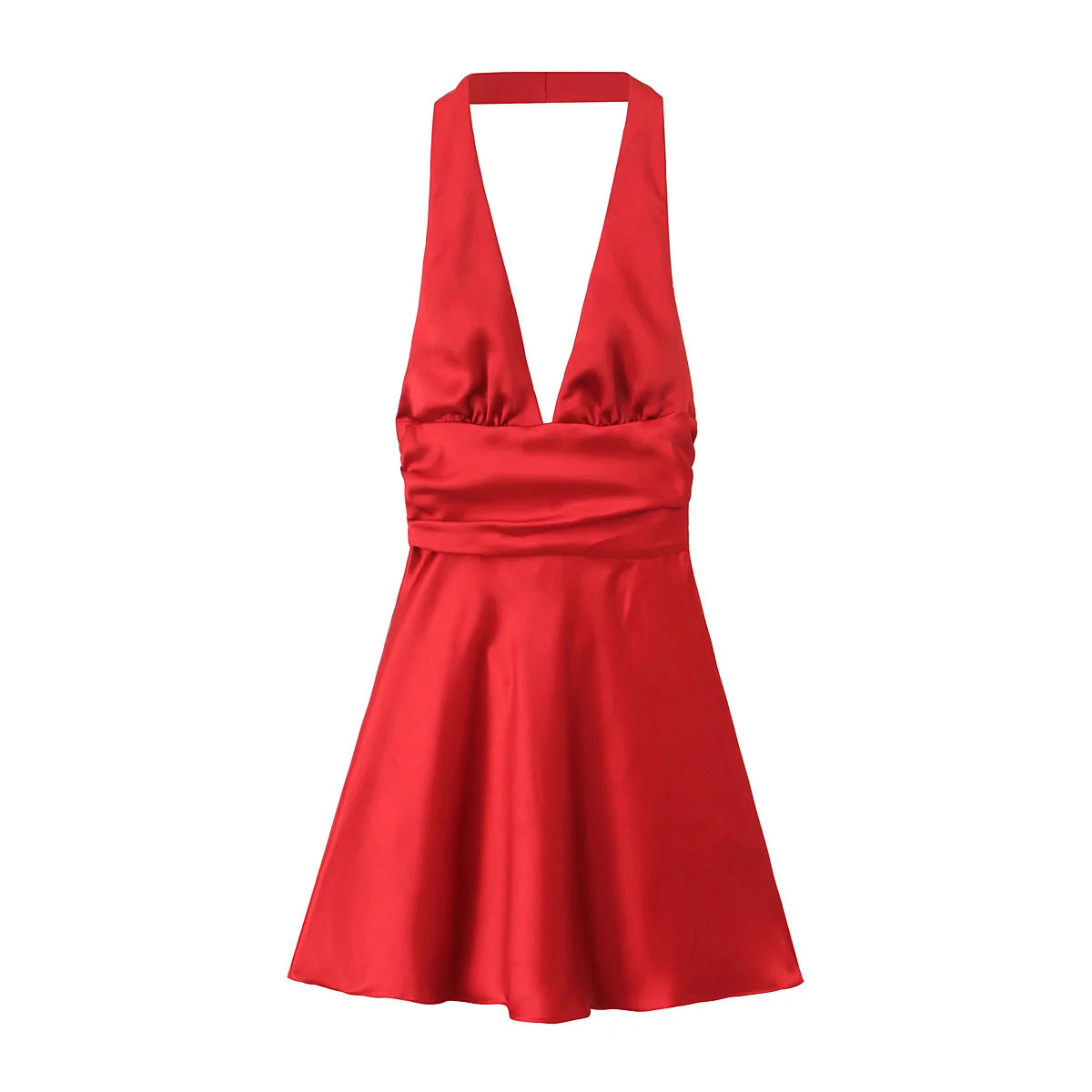 Traf robe y2k cetim fino extremo curto vestido de festa feminino 2025 primavera arco amarrado sem mangas sem costas magro uma linha mini vestido vermelho