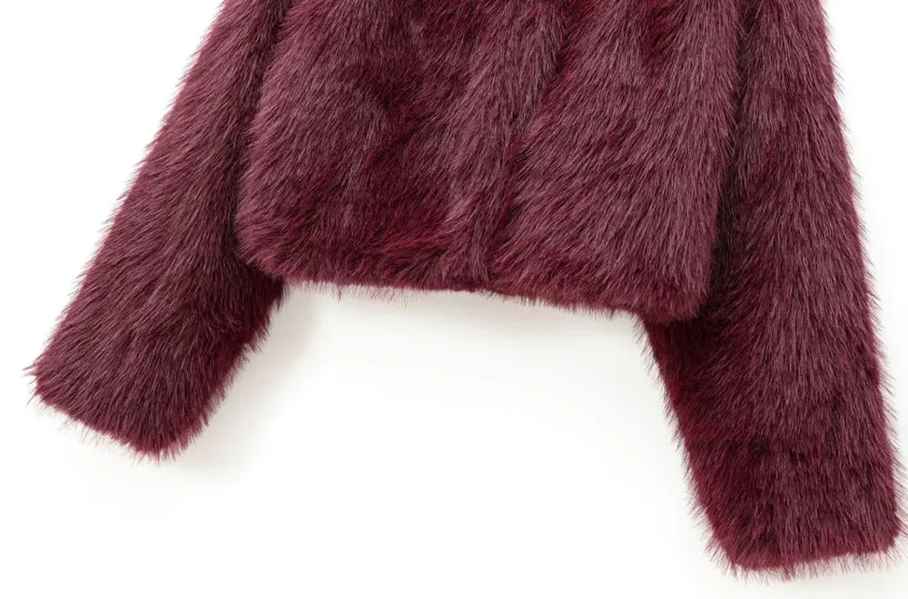 TRZA – Jaqueta feminina grossa e quente de pele sintética, gola redonda, manga comprida, agasalhos femininos, tops chiques, moda