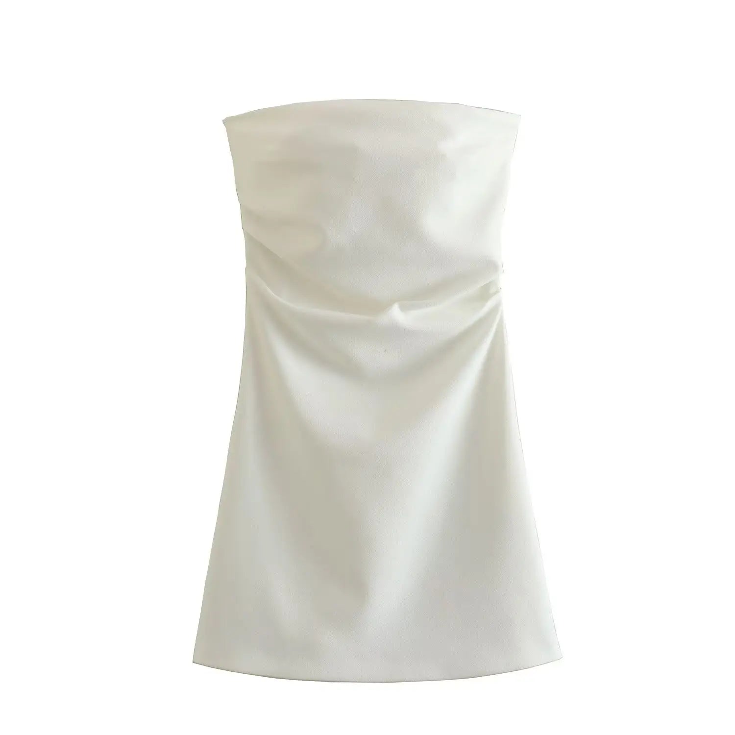 Traf moda feminina sexy voltar zíper cor sólida plissados sem alças mini vestido chique feminino sem mangas vestidos de noite mujer