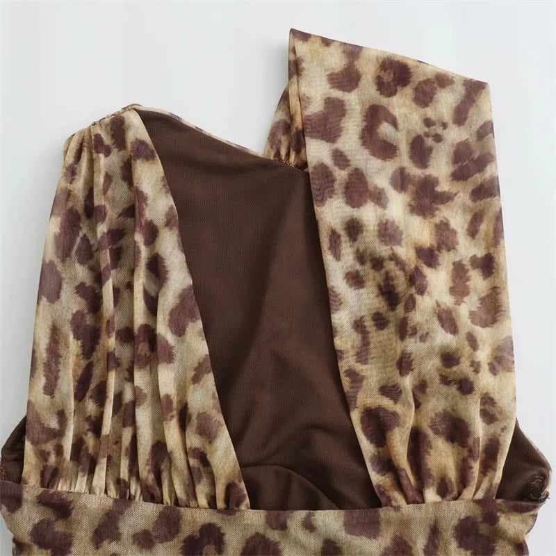 Muyer 2025 leopardo impressão malha bodysuit feminino fora do ombro tule sexy mulher bodys sem mangas apertado bodysuit lingerie verão topos