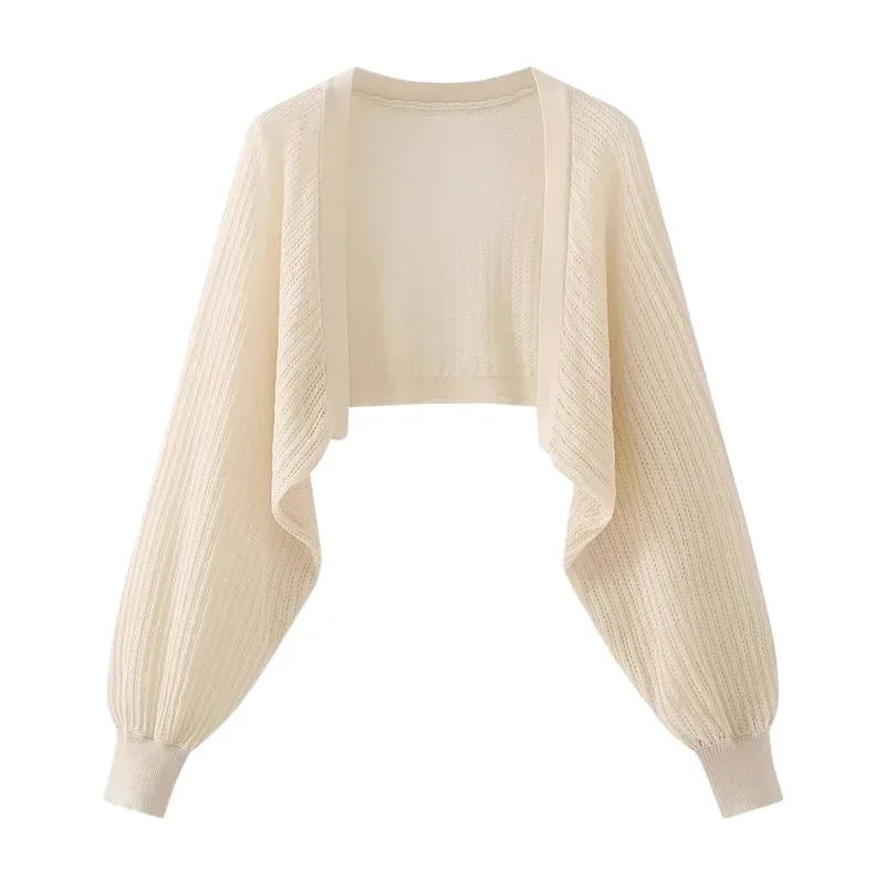 Cardigan francês de malha de seda gelo à prova de sol, jaqueta fina de verão feminina, colete, saia suspensa, xale, blusa externa