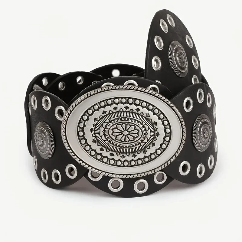 1pc estilo vintage feminino falso cinto de plutônio com fivela de rebite oval cintura vintage cintos personalizados