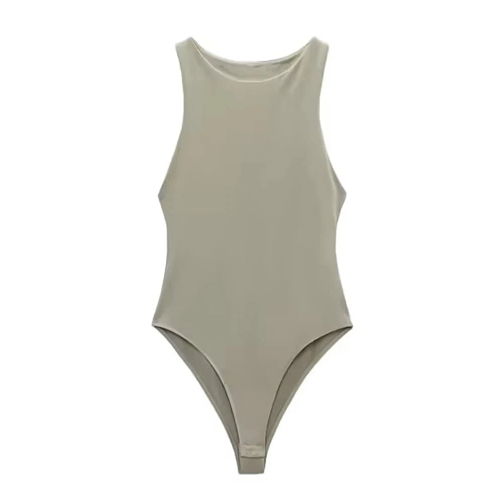 Trza moda feminina com halter pescoço magro bodysuit sexy sem mangas snap-botão feminino playsuits mujer