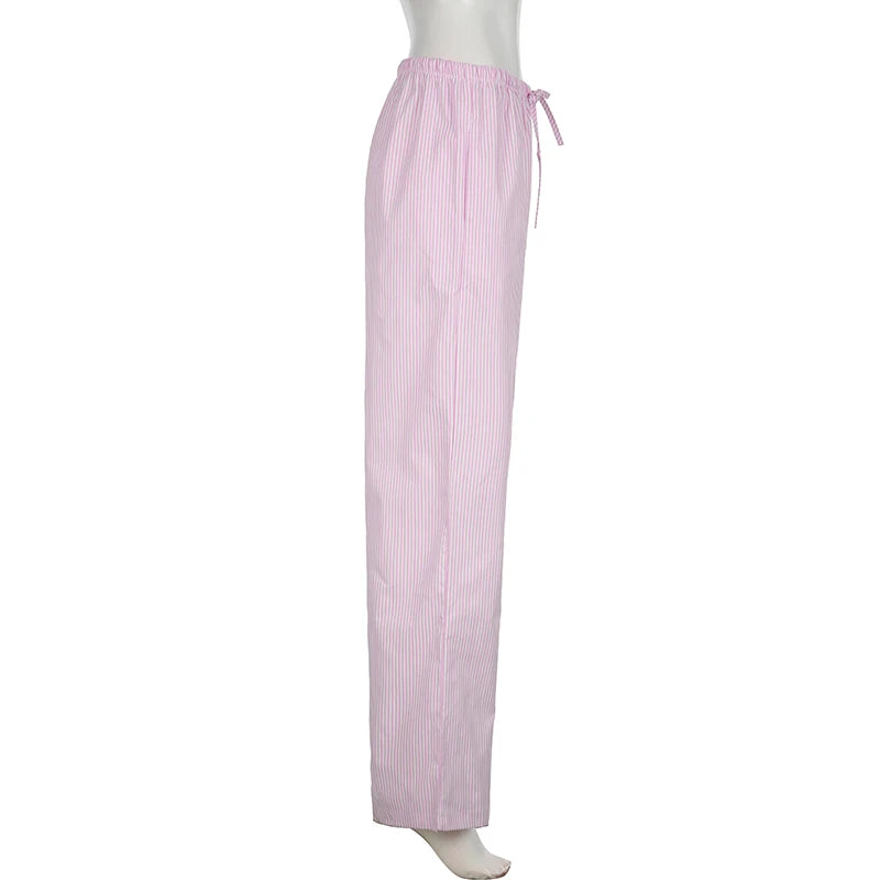 Cuteandpsycho streetwear listrado impressão calças soltas rendas corredores moda y2k calças largas básico estética 90s bonito bottoms