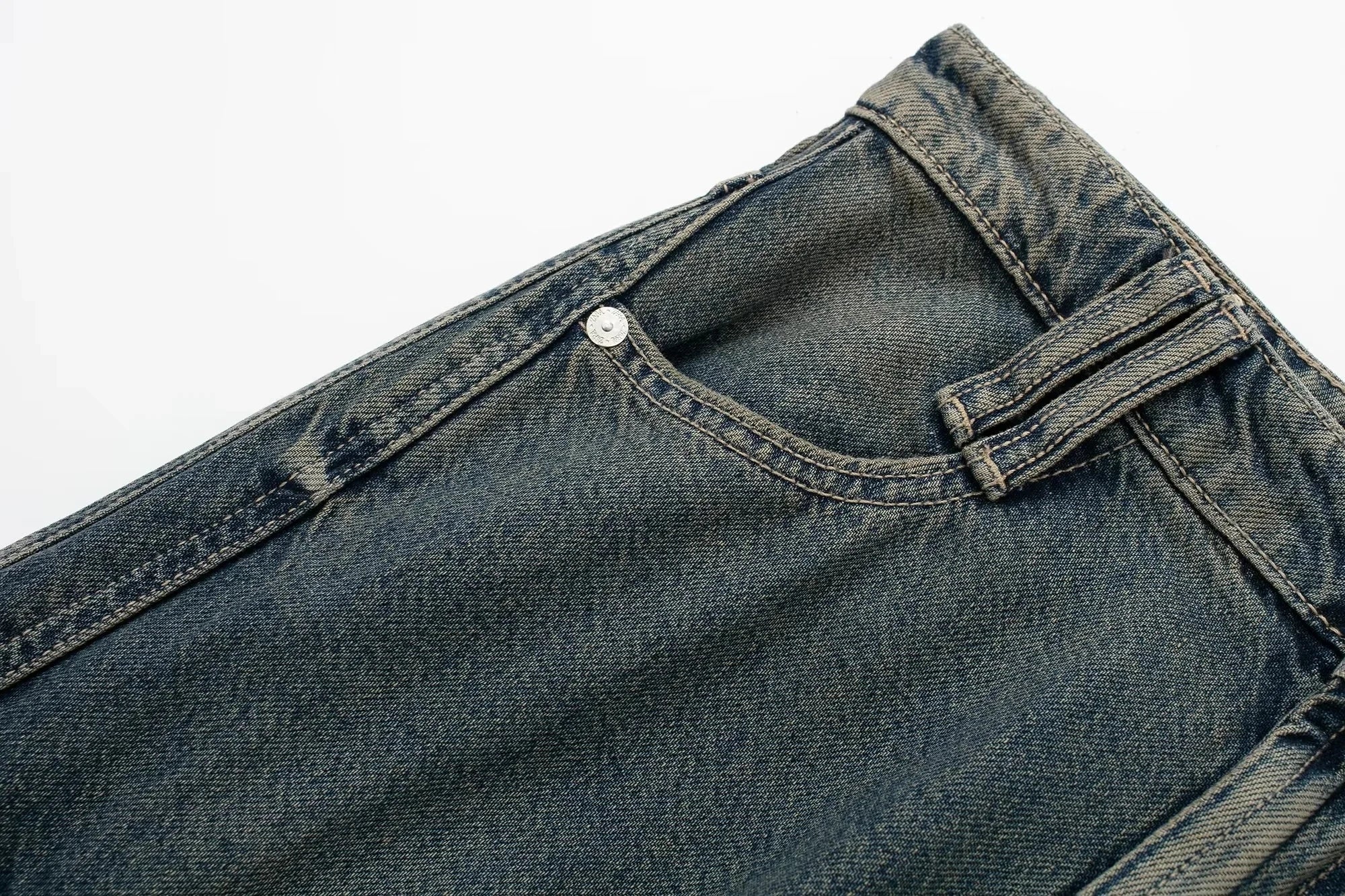 2023 primavera outono mulher bolso workwear denim carga calças compridas moda meados de cintura vintage casual rua calças soltas