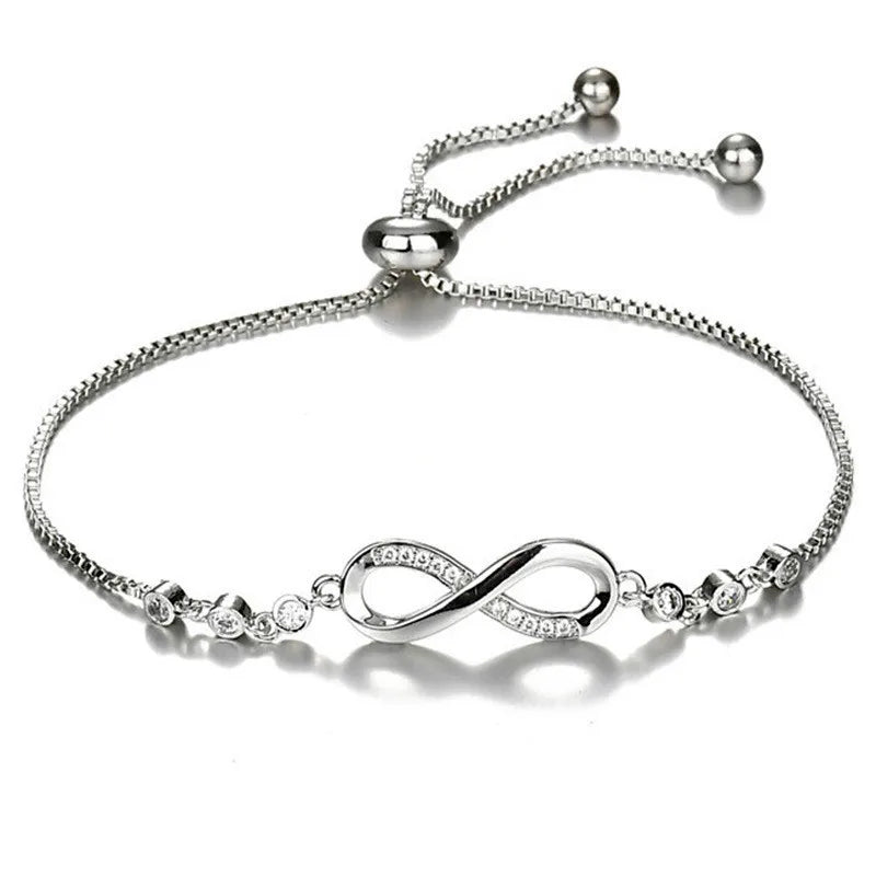 Wu 2022 nova moda popular pulseira ajustável micro-inset zircão figura 8 ciclo infinito pulseira de cristal feminino mão jóias