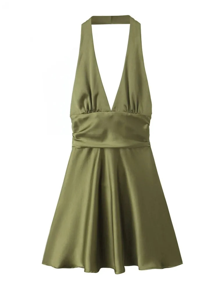Traf robe y2k cetim fino extremo curto vestido de festa feminino 2025 primavera arco amarrado sem mangas sem costas magro uma linha mini vestido vermelho