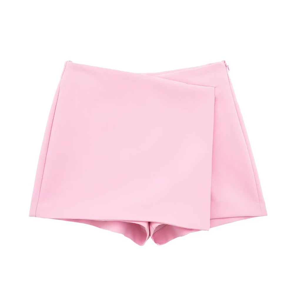 Trza moda feminina assimétrica pareo estilo auto sobreposição shorts saias vintage cintura alta zíper lateral feminino skort mujer