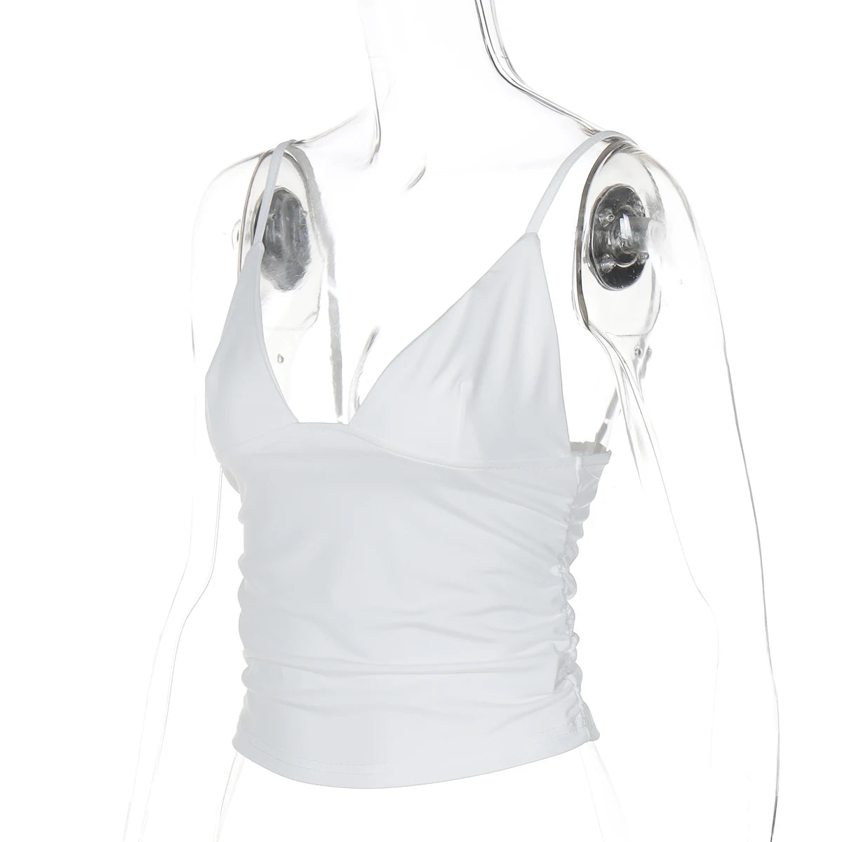 Hugcitar decote em v sólido ruched sexy magro y2k colheita tanque topo verão moda feminina casual novas roupas streetwear praia férias