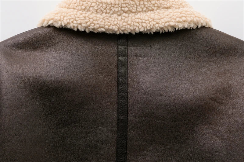 RARF-Jaqueta grossa quente do falso shearling feminino, casaco vintage de manga longa, outerwear feminino, bainha do cinto, nova moda, 2024