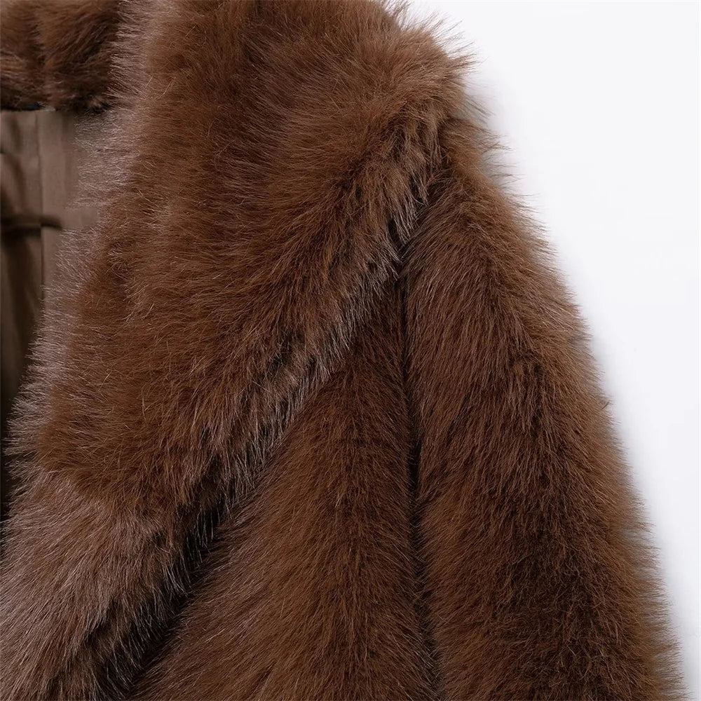 Uniza casaco curto de pele solta de cor sólida outono e inverno novo item lapela manga comprida casaco quente para mulheres