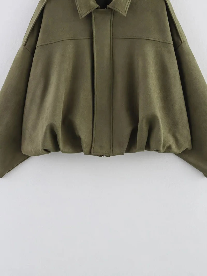 Rafznb jaquetas bomber femininas casacos moda gola virada para baixo manga longa casacos soltos vintage feminino outerwear chiques topos