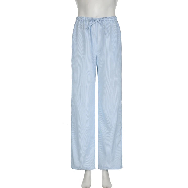 Cuteandpsycho streetwear listrado impressão calças soltas rendas corredores moda y2k calças largas básico estética 90s bonito bottoms