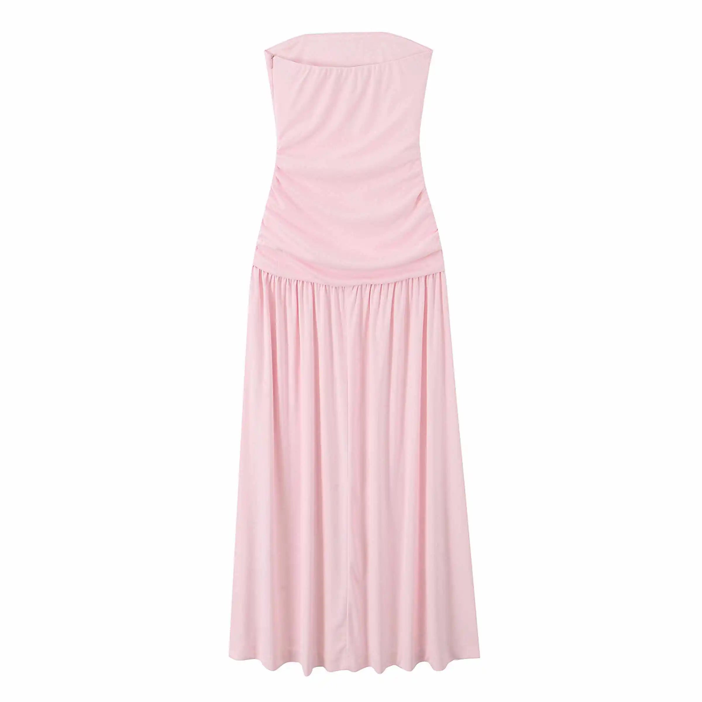 Traf feminino sem alças vestidos sem mangas para mulheres nova moda longo retalhos vestido plissado mulher 2025 vestidos elegantes