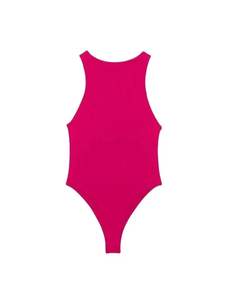 Trza moda feminina com halter pescoço magro bodysuit sexy sem mangas snap-botão feminino playsuits mujer