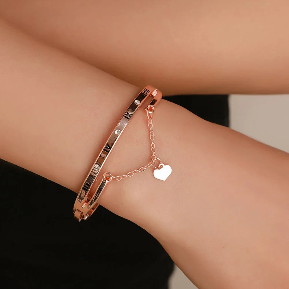 Suemng 2024 novo luxo rosa ouro cor pulseiras de aço inoxidável pulseiras coração para sempre amor marca charme pulseira para presentes femininos