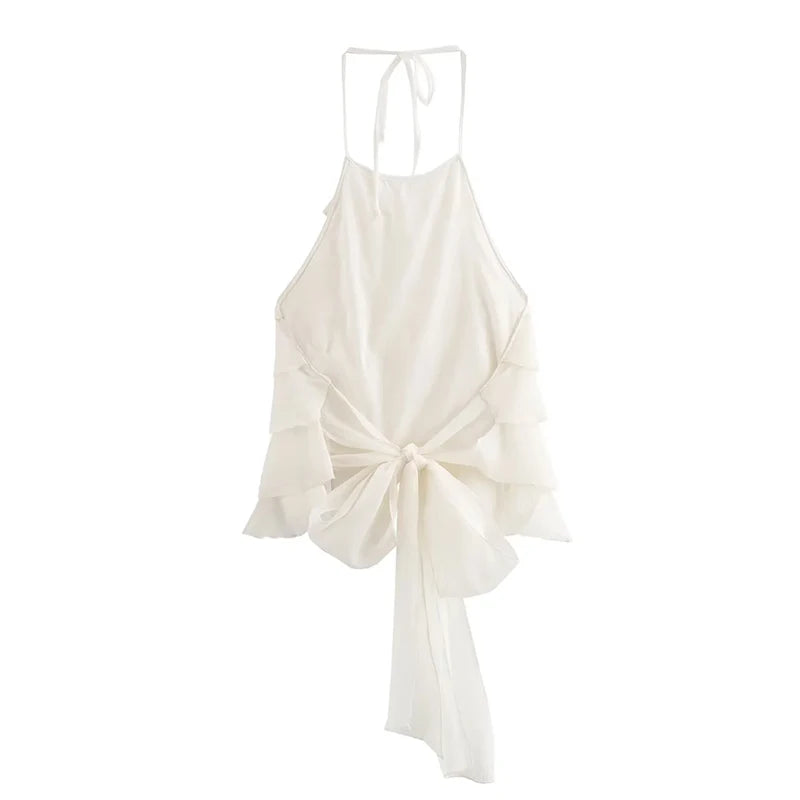 Colete sem mangas Halter arco feminino, top sexy com franjas elegante, Lady Bustier, roupa de suspensão feminina, moda verão