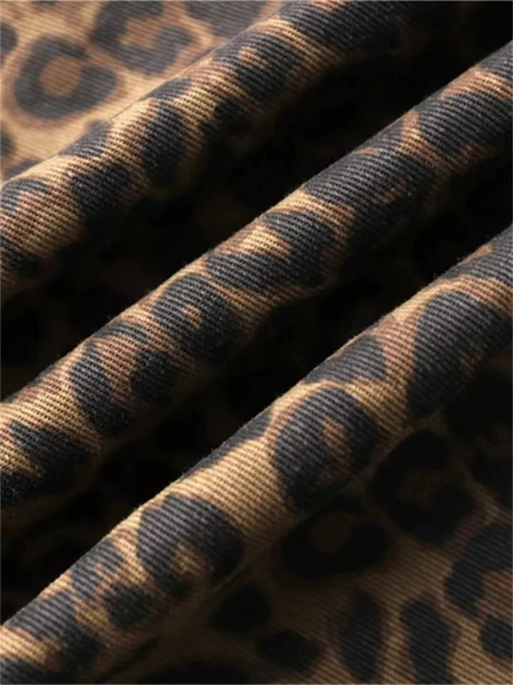 Tan leopardo jeans feminino calças jeans feminino oversize perna larga streetwear hip hop roupas vintage solto casual
