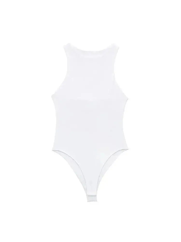 Trza moda feminina com halter pescoço magro bodysuit sexy sem mangas snap-botão feminino playsuits mujer