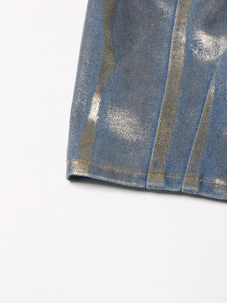 TWOTWINSTYLE-Mulheres de emagrecimento Denim Tank Tops, Patchwork Zipper, Sexy Strapless, sem mangas, sem encosto, coletes curtos, moda feminina