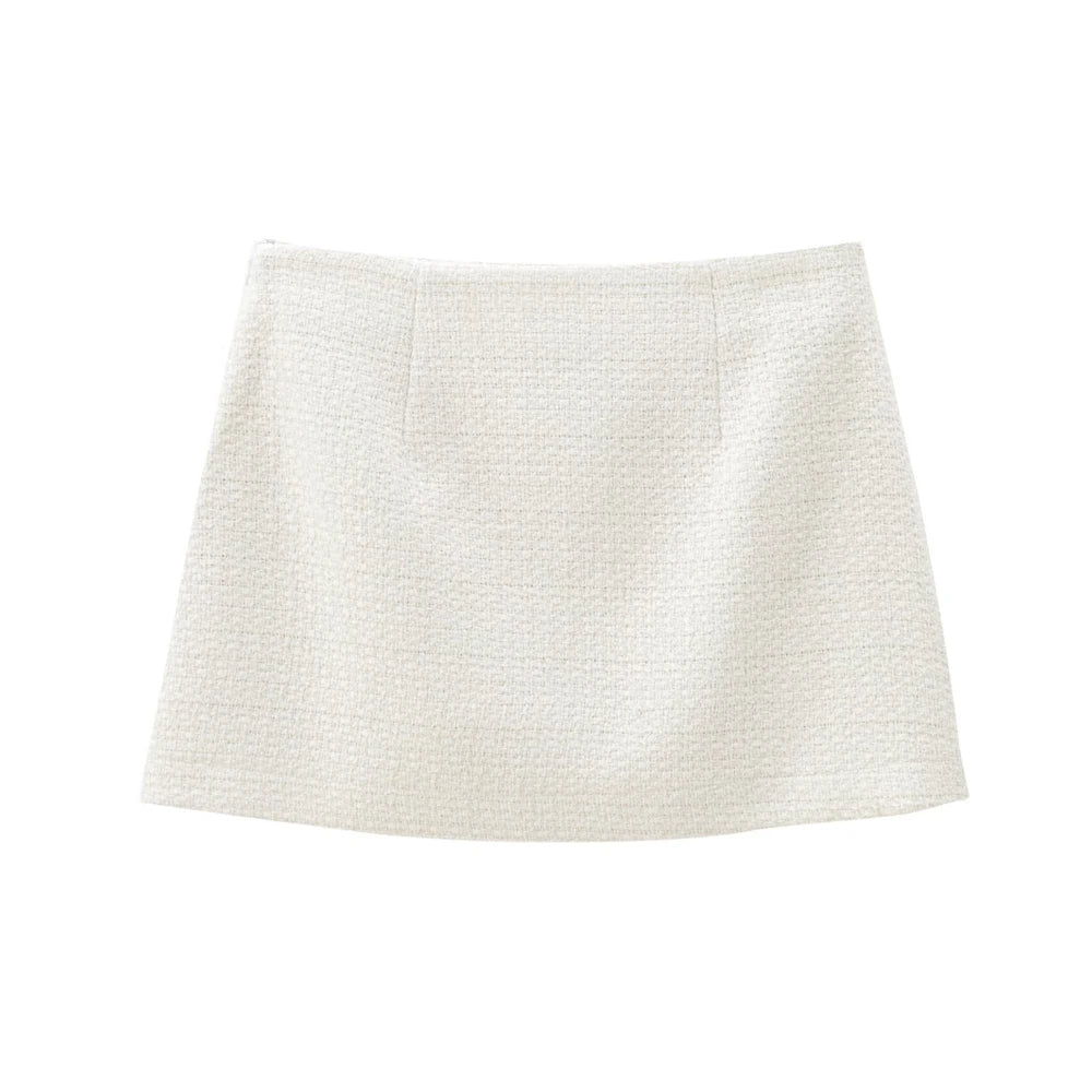 Trza moda feminina com bolsos tweed jaqueta casaco e cintura alta zíper lateral mini saia feminina conjuntos de duas peças mujer
