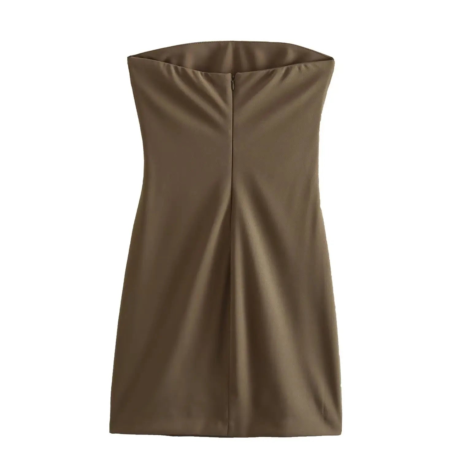 Traf moda feminina sexy voltar zíper cor sólida plissados sem alças mini vestido chique feminino sem mangas vestidos de noite mujer