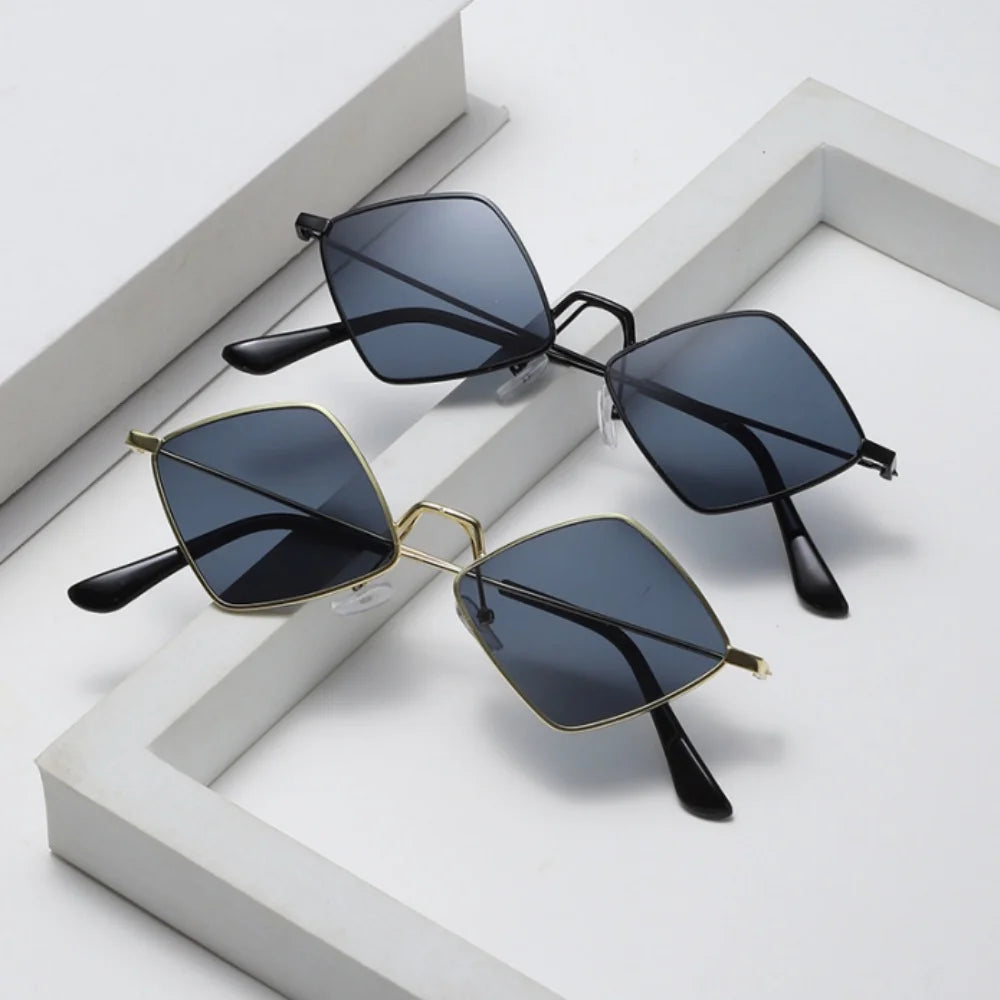 Óculos de sol em forma de losango vintage para mulheres homens na moda irregular metal óculos de sol marca moda designer condução uv400 óculos