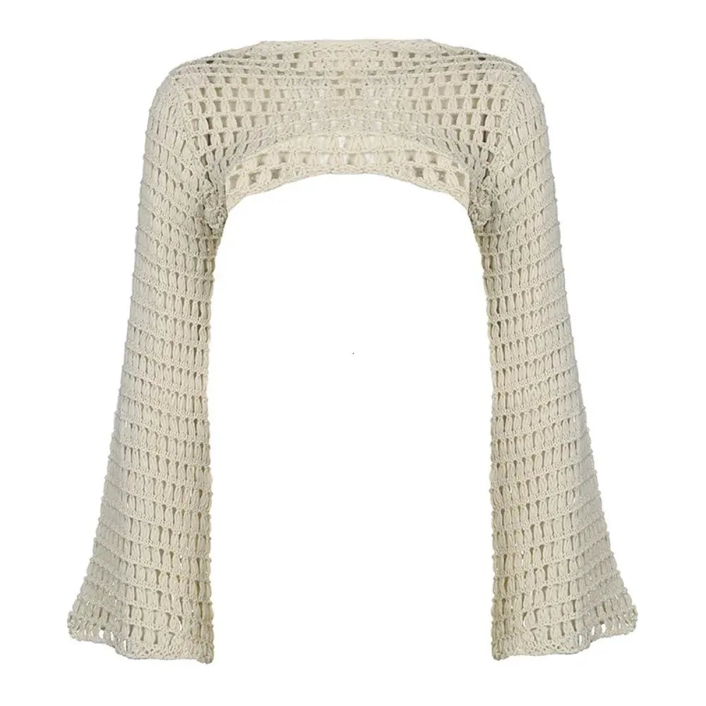 Verão crochê malha oco para fora colheita topo feminino y2k sexy blusa camisas manga longa queimado camisola cobrir ups streetwear pullovers