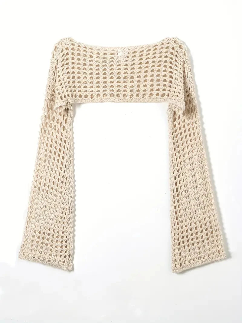 Mulheres crochê malha oco para fora colheita topo manga longa encolher camisola malha cobrir ups cardigan streetwear pulôver roupas femininas y2k
