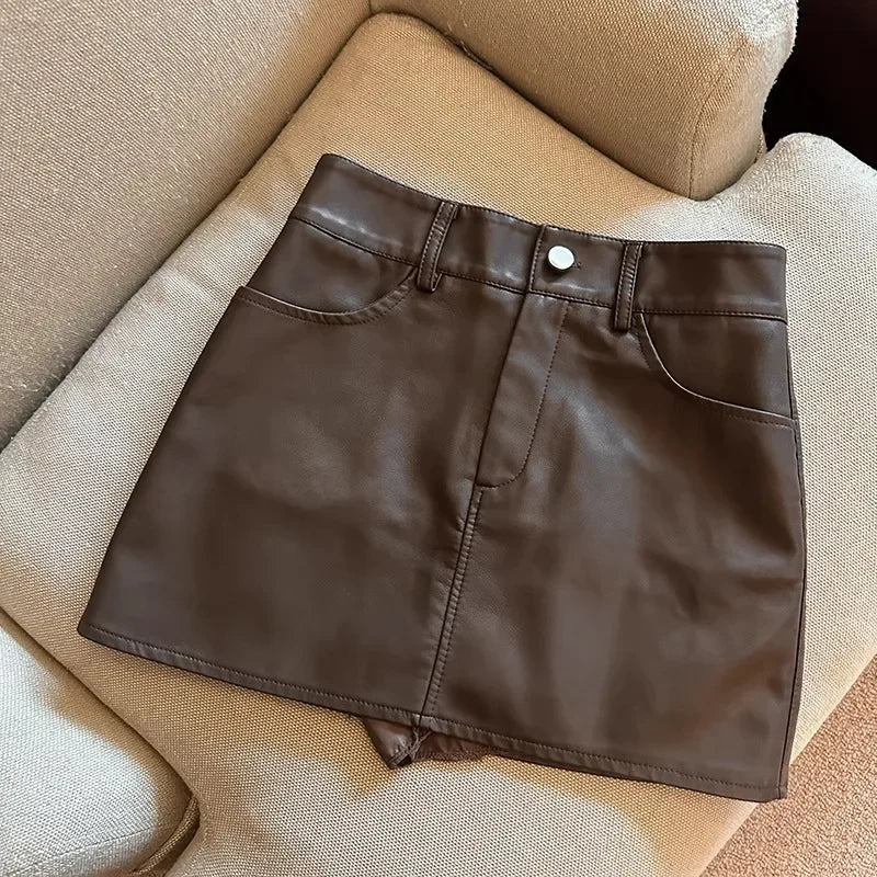 Blackpuskirt minissaia 2024 primavera verão nova cintura alta a-line bodycon saia de couro saia feminina
