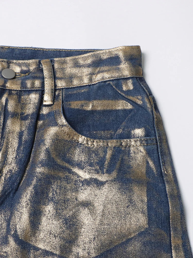 Twotwinstyle casual calças soltas para as mulheres cintura alta emendado botão streetwear perna reta moda nova