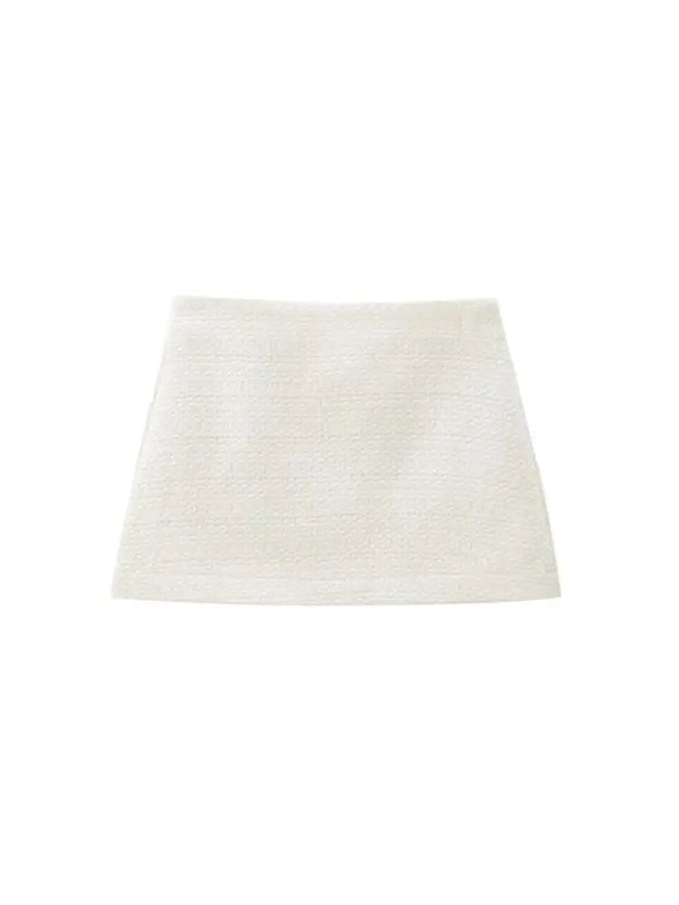 Trza moda feminina com bolsos tweed jaqueta casaco e cintura alta zíper lateral mini saia feminina conjuntos de duas peças mujer