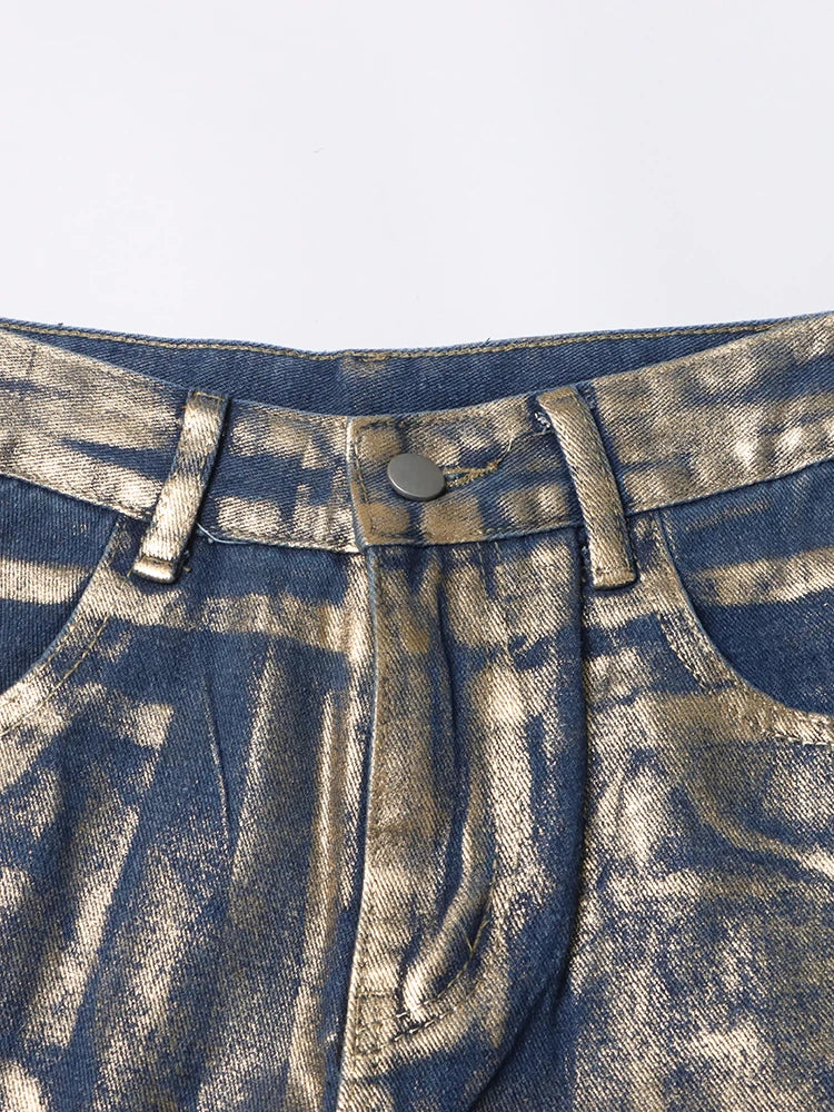 Twotwinstyle casual calças soltas para as mulheres cintura alta emendado botão streetwear perna reta moda nova