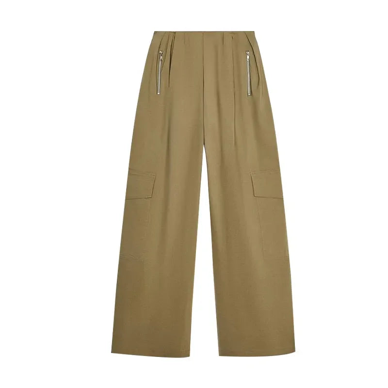 Calças de carga ternos femininos high street vintage solto lapela mangas compridas define feminino 2025 primavera nova moda conjuntos com zíper 2 peças