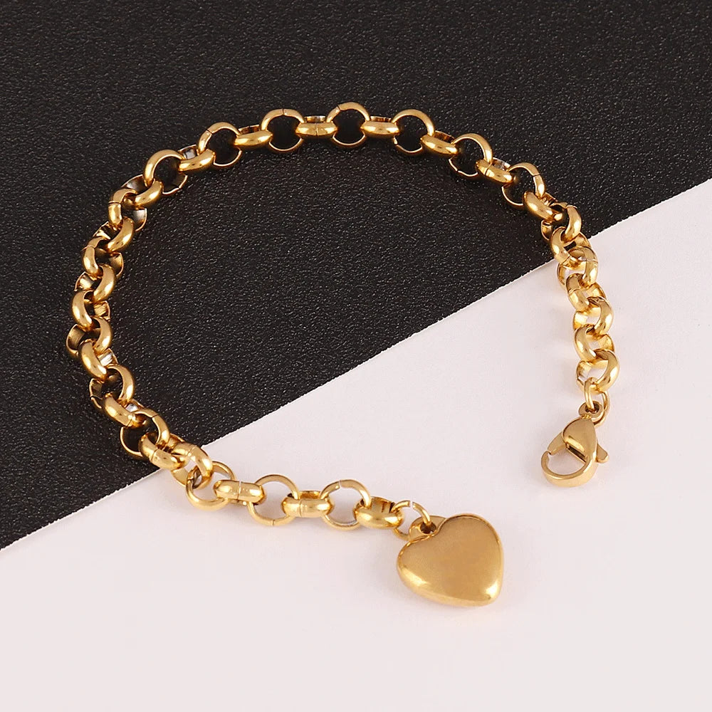 Pulseira de coração de aço inoxidável 316L para mulheres moda coração pingente corrente pulseiras joias presente
