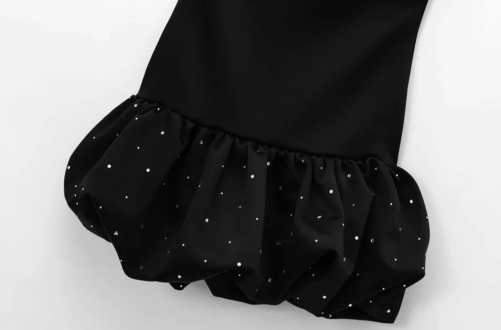 Mini vestido sem alças TRZA para mulheres com strass, pescoço reto, zíper traseiro, vestidos femininos, moda sexy