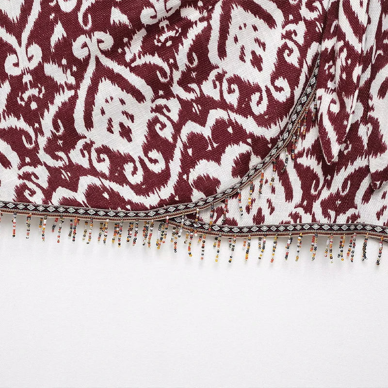 Willshela moda feminina com miçangas borla impressa zíper traseiro a linha mini saia vintage cintura alta feminino chique senhora saias