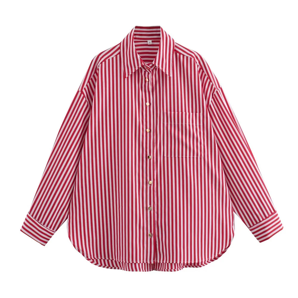 Camisa solta de punho ondulado feminino, top versátil, estilo europeu e americano, pequena, verão, novo, 2024ZAR